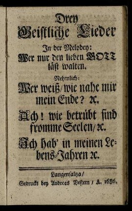 Drey Geistliche Lieder ...