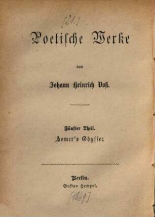 Poetische Werke, 5. Homer's Odyssee