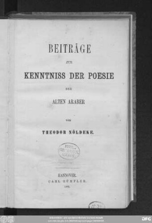 Beiträge zur Kenntnis der Poesie der Alten Araber