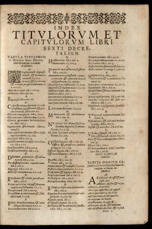 Index Titulorum ... Libri Sexti Decretalium.