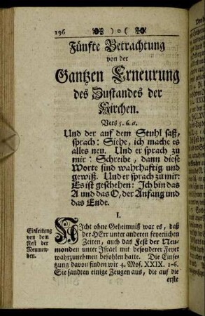 Fünfte Betrachtung von der Gantzen Erneurung des Zustandes der Kirchen.