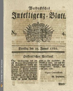 No. 4, Dienstag den 25. Januar 1780