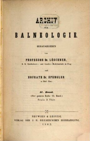 Archiv für Balneologie. 2, 2. 1863 = 13
