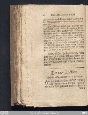 Die LXV. Lection. Gehalten Sonnabends d. 21. Julii 1725.