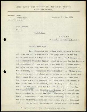 M. Schede an G. Karo