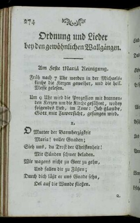 Ordnung und Lieder bey den gewöhnlichen Wallgängen.