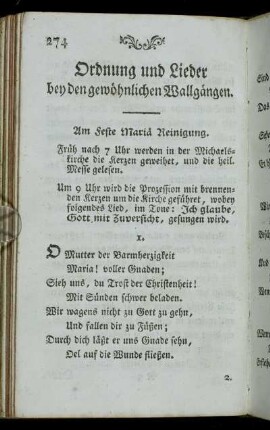 Ordnung und Lieder bey den gewöhnlichen Wallgängen.