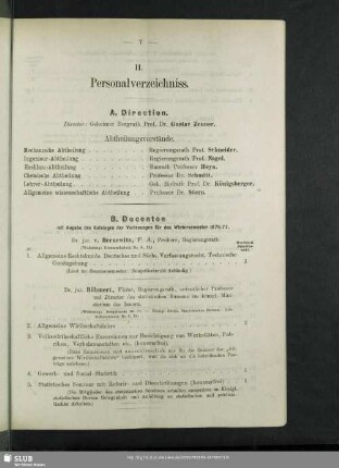 B. Docenten mit Angabe des Kataloges der Vorlesungen für das Wintersemester 1876/77