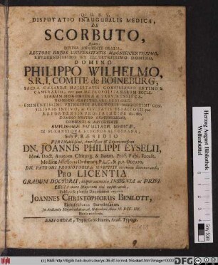 Disputatio Inauguralis Medica, De Scorbuto