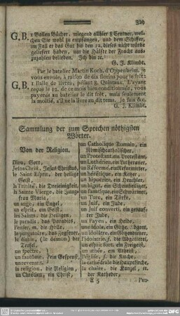 Sammlung der zum Sprechen nöthigsten Wörter