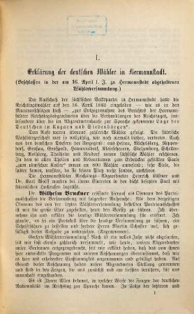 Die Erklärungen der Hermannstädter und Kronstädter deutschen Wähler vom 16. April 1882