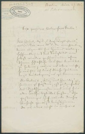 27. März 1885, Berlin [Brief von Alphons Stübel an Max Uhle]