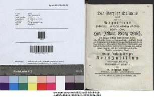 Die Vorzüge Salinens wurden als der Magnificus ... Herr Johann Georg Walch, der heiligen Schrift hochberühmter Doctor ... sein funfzigjähriges Amtsjubiläum feyerlichst begieng, glückwünschend gepriesen