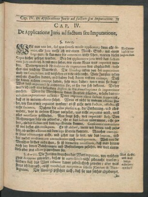 Cap. IV. De Applicatione Iuris ad factum seu Imputatione.