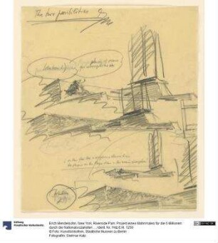New York, Riverside Park. Projekt eines Mahnmales für die 6 Millionen durch die Nationalsozialisten ermordeten Juden. Fünf Skizzen