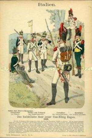 Uniformdarstellung, Soldat, Scharfschütze, Füsilier, Voltigeur, Grenadier und Karabinier, Italien, 1812.