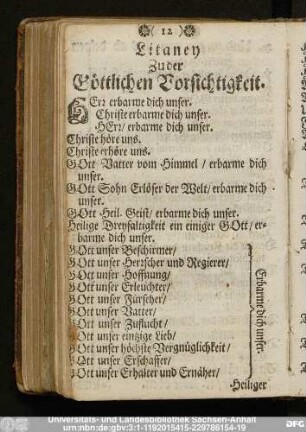 Litaney Zu der Göttlichen Vorsichtigkeit.
