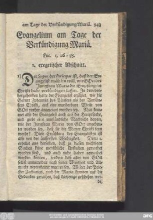 Evangelium am Tage der Verkündigung Mariä. Luc. 1, 26 -38.