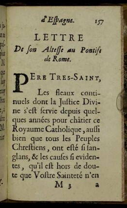 Lettre De son Altesse au Pontife de Rome