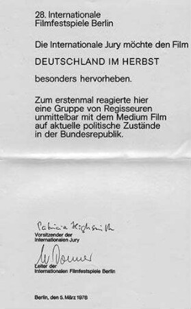 Festspielauszeichnung der 28. Internationalen Filmfestspiele Berlin 1978