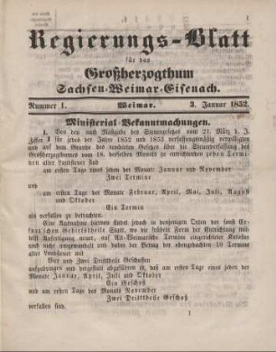 Nr. 1 : 3. Januar 1852
