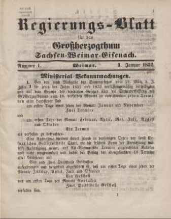Nr. 1 : 3. Januar 1852