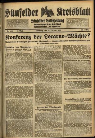 Erste Ausgabe vom Samstag, den 15. Oktober 1932.