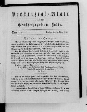 Num. 17., Ausgabe vom 5. März 1816