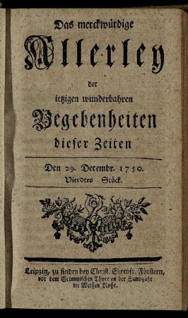 Den 29. Decembr. 1750. Vierdtes Stück.