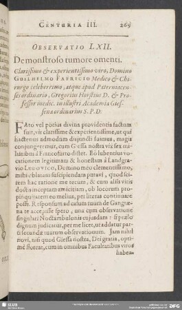 Observatio LXII. De monstroso tumore omenti