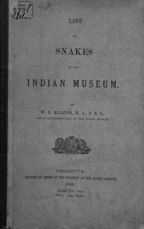 List of snakes in the Indian Museum