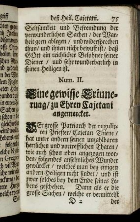 Num. II. Eine gewisse Erinnerung/ zu Ehren Cajetani angemercket.