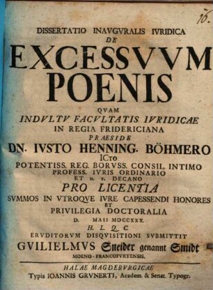 Diss. inaug. iur. de excessuum poenis