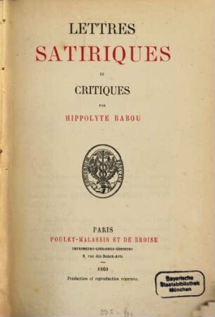 Lettres satiriques et critiques