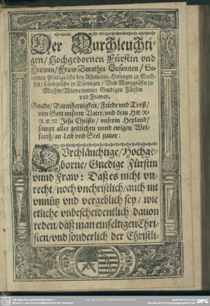 Vorrede an die Hertzogin zu Sachsen