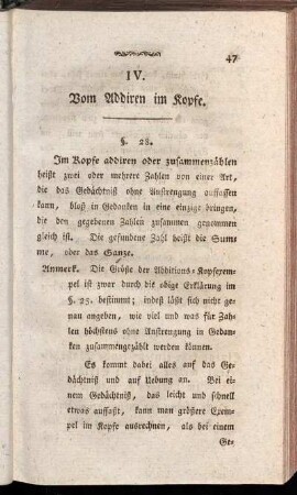 IV. Vom Addiren im Kopfe.