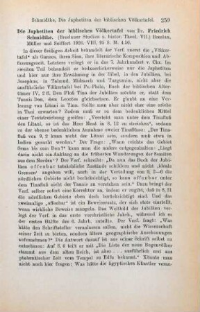 259-261 [Rezension] Schmidtke, Friedrich, Die Japhetiten der biblischen Völkertafel