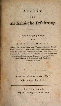 Archiv für medizinische Erfahrung. 9. 1806