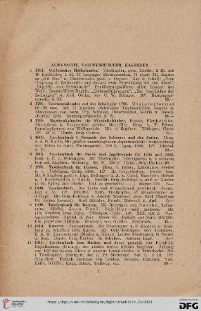 Almanache, Taschenbücher, Kalender (Nr. 1-42)