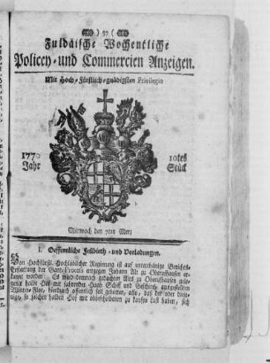 10tes Stück, Ausgabe vom 7. Merz 1770