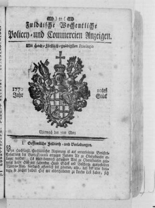 10tes Stück, Ausgabe vom 7. Merz 1770