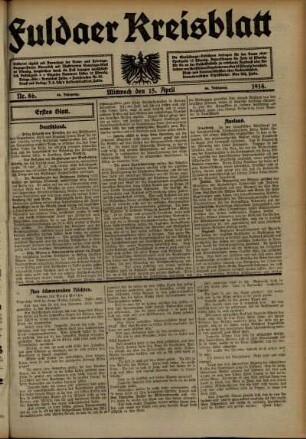 Ausgabe vom Mittwoch, den 15. April 1914.