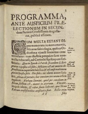 Programma, Ante Auspicium Prælectionum In Secundam Partem Confessionis Augustanæ, publice affixum.