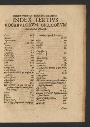 Index Tertrius Vocabulorum Graecorum Explicatorum.