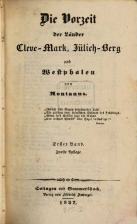 Die Vorzeit der Länder Cleve-Mark, Jülich-Berg und Westphalen. 1