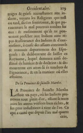 De la Province de Saincte Marthe.