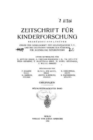 29: Zeitschrift für Kinderforschung - 29.1924