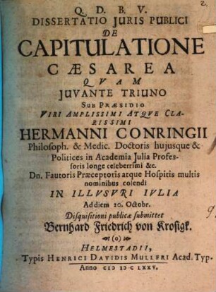 Dissertatio Iuris Publici De Capitulatione Caesarea