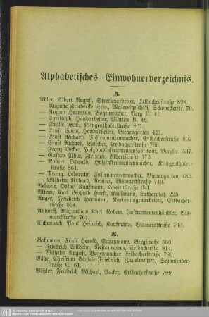 Einwohnerverzeichnis : Alphabetisches Einwohnerverzeichnis