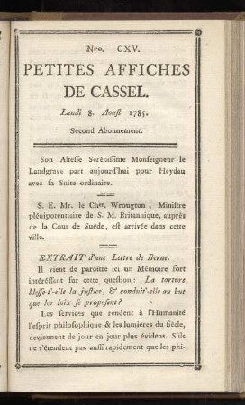 No CXV (Lundi 8. Aoust 1785)